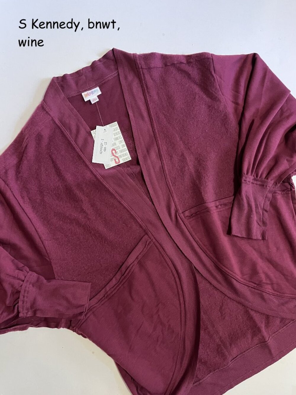 Small Lularoe Kennedy cocoon cardigan, wine or merlot